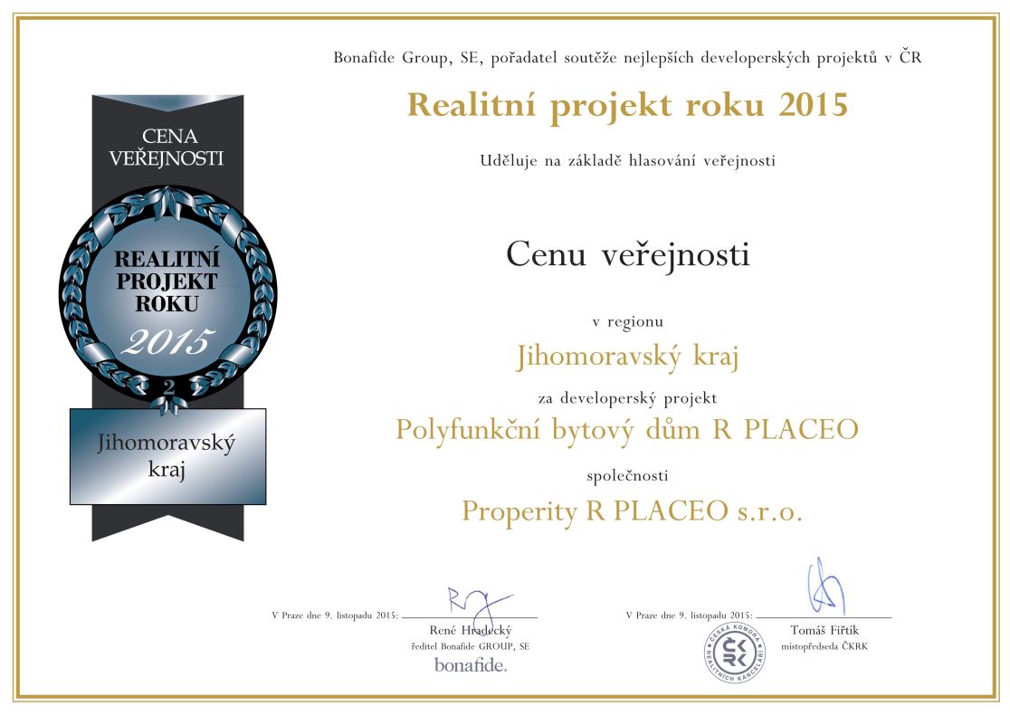 R PLACEO - Realitní projekt roku 2015 - cena veřejnosti